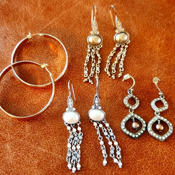 Vintage Monet Earrings Lot Silver Gold Tone Pierced Classic Elegant Jewelry - Picture 1 of 8